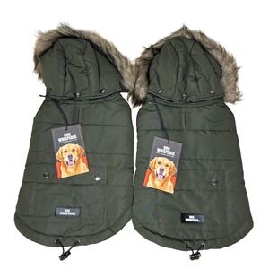 Green Dog Jacket with Faux Fur Hood
